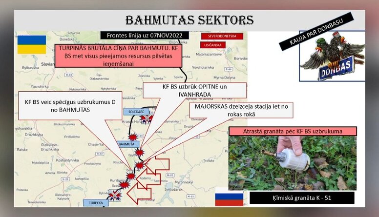 Slaidiņš: Pēc Krievijas spēku uzbrukuma Bahmutā atrasta ķīmiskā granāta