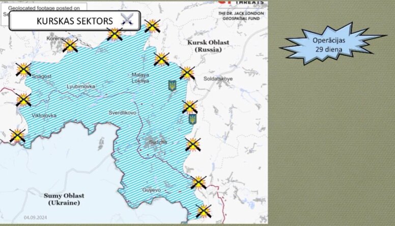 Kurskas apgabalā Ukrainas spēki pavirzījušies ZA virzienā