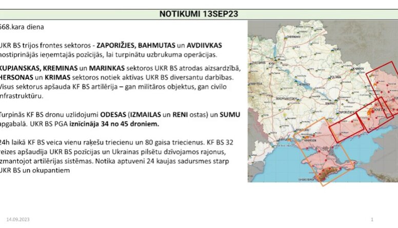 14.09.2023 Aktuālais par karadarbību Ukrainā 1. daļa