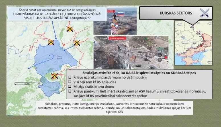 Situācijas attīstība rāda, ka Ukrainas spēki spiesti atkāpties no Kurskas telpas