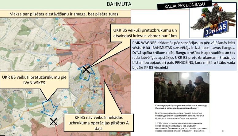 Slaidiņš: "Wagner" izstiepis savus flangus Bahmutas ziemeļos