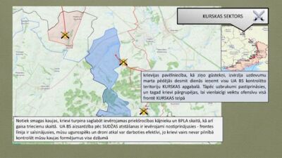 Krievija izvirzījusi uzdevumu marta pēdējās dienās ieņemt visu ukraiņu kontrolēto Kurskas teritoriju