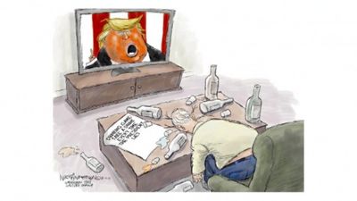 Karikatūru apskats: Iedzer glāzīti par Trampu!