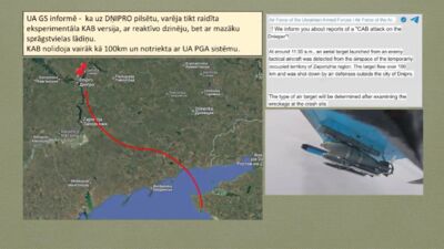Okupanti uz Dņipro pilsētu, iespējams, raidījuši eksperimentālu KAB versiju