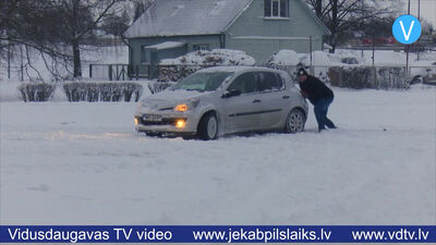 Jēkabpilī – teju visbiezākā sniega sega Latvijā.